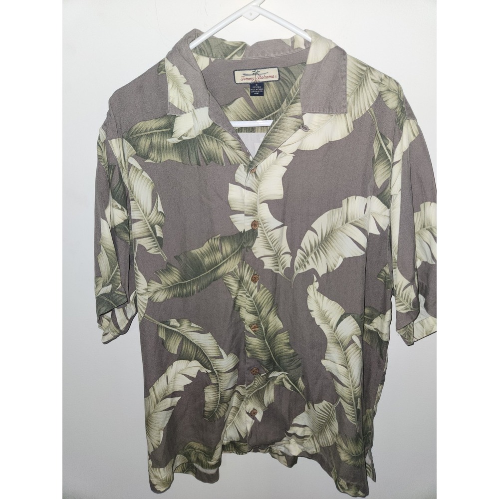Tommy Bahama Mens  100% Silk Shirt Medium Grey Tropical